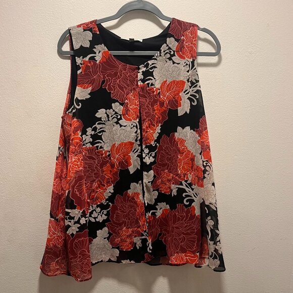 Quintessential Size Large Sleeveless Pullover Blouse, Black/Red Floral - Picture 1 of 6